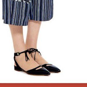 Eugenia Kim Point Toe Ankle Tie Black Leather Flats 38 (8)